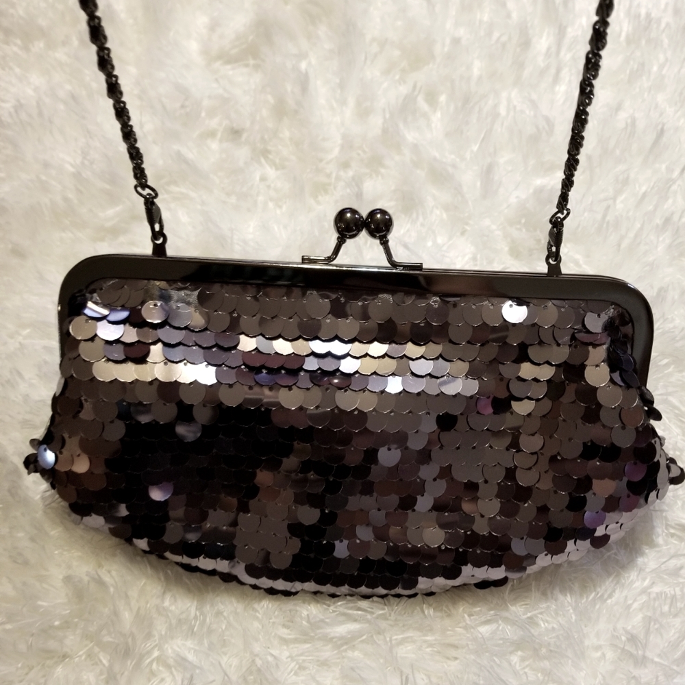 Forever 21 Sasha silver sequins evening bag.